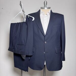 19080s Vintage Brooks‎ Brothers Mens Navy Blue Wool Suit 2 Piece Classic 44R 38W